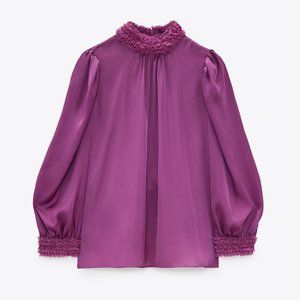 Zara Ruffly Trim Flowy Blouse